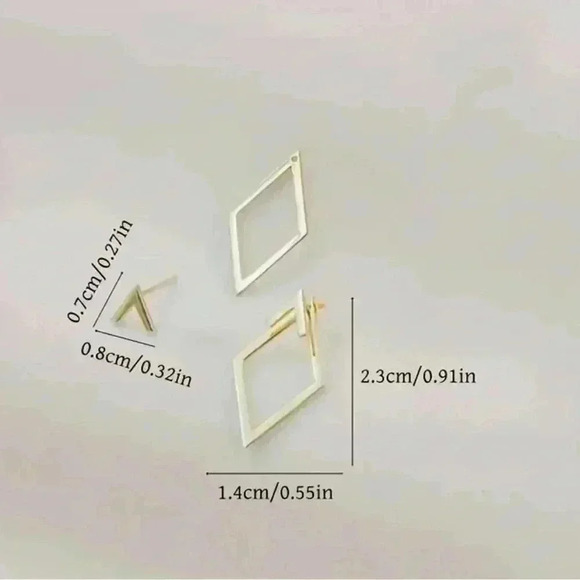 Stylish Pair of Elegant Geometric Open-Back Earrings with Stainless Steel Posts - Picture 6 of 6